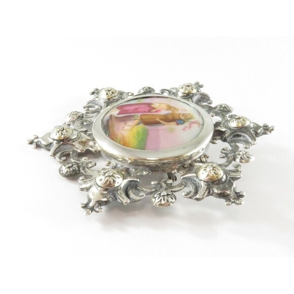 Austro Hungarian 800 Silver Porcelain Brooch Jesus & John the Baptist c1900 - Picture 6 of 10